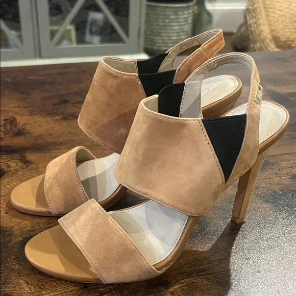 Calvin Klein Safari Suede Heeled Sandals in almond tan - Picture 4 of 4